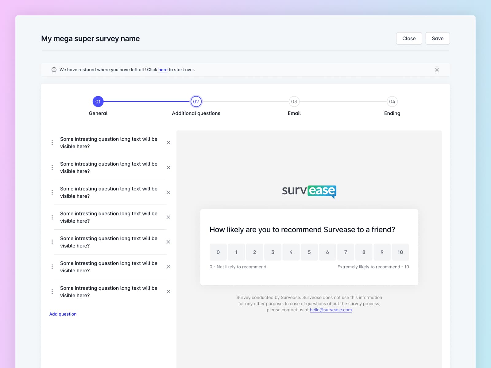 Survey Wizard Step 1