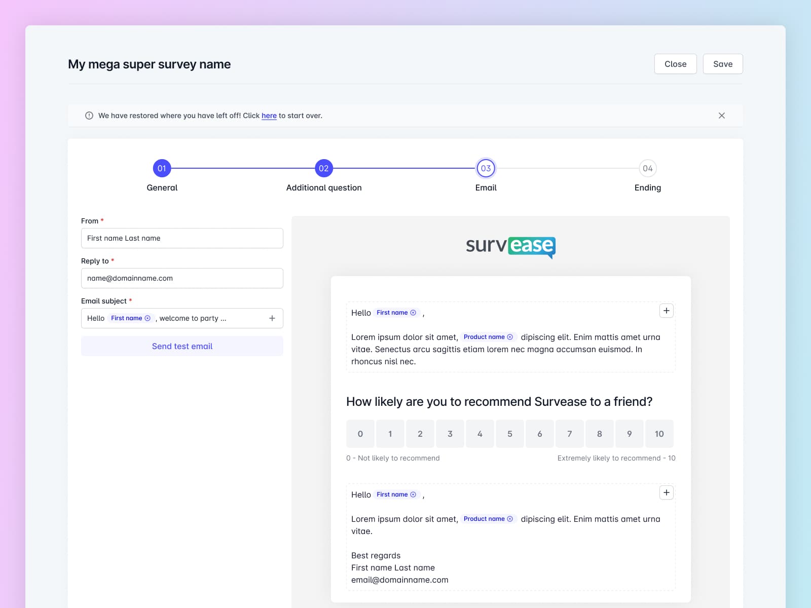 Survey Wizard Step 2