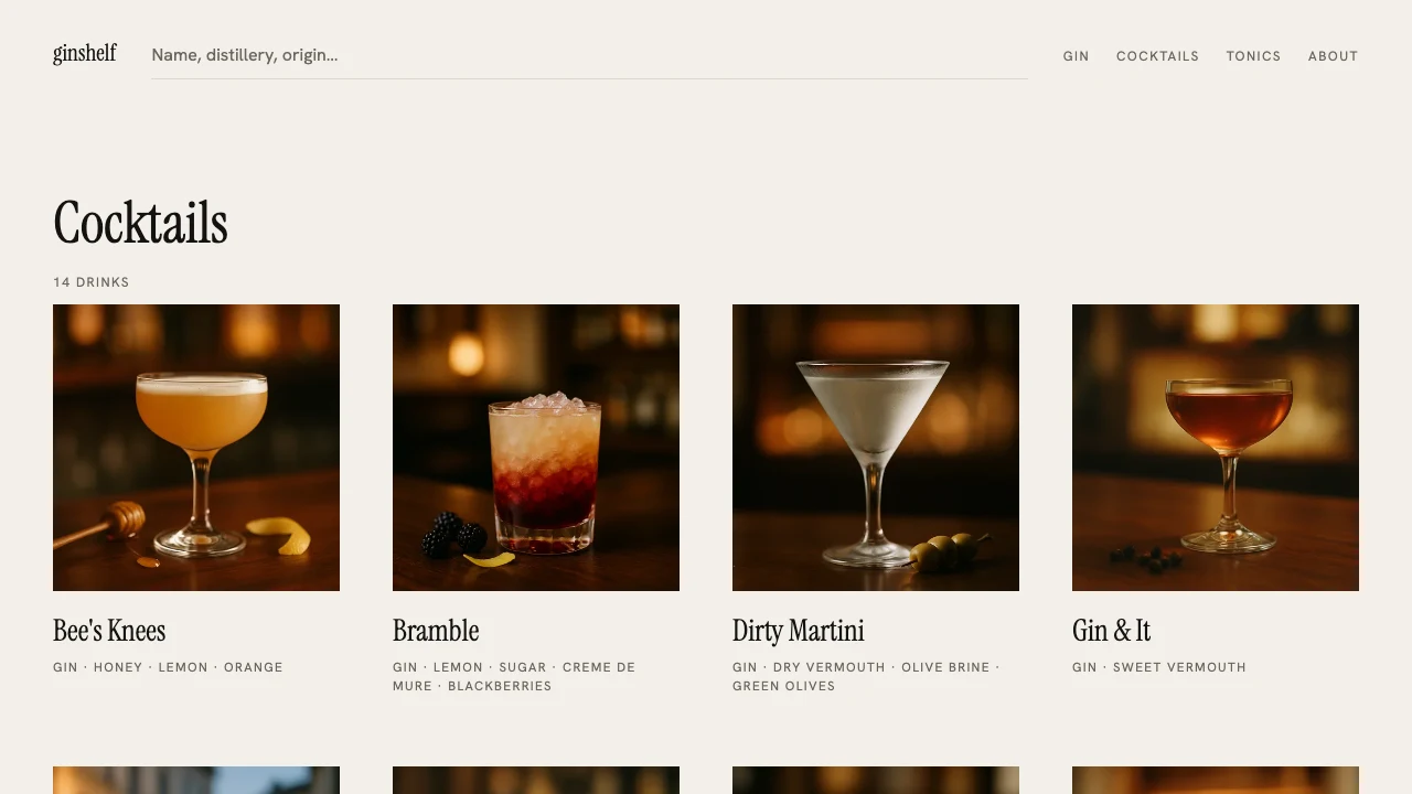 The cocktails on ginshelf.com