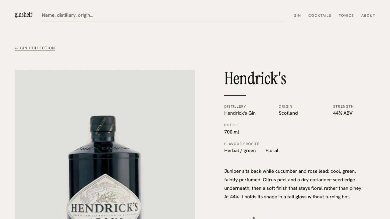 A gin page on ginshelf.com