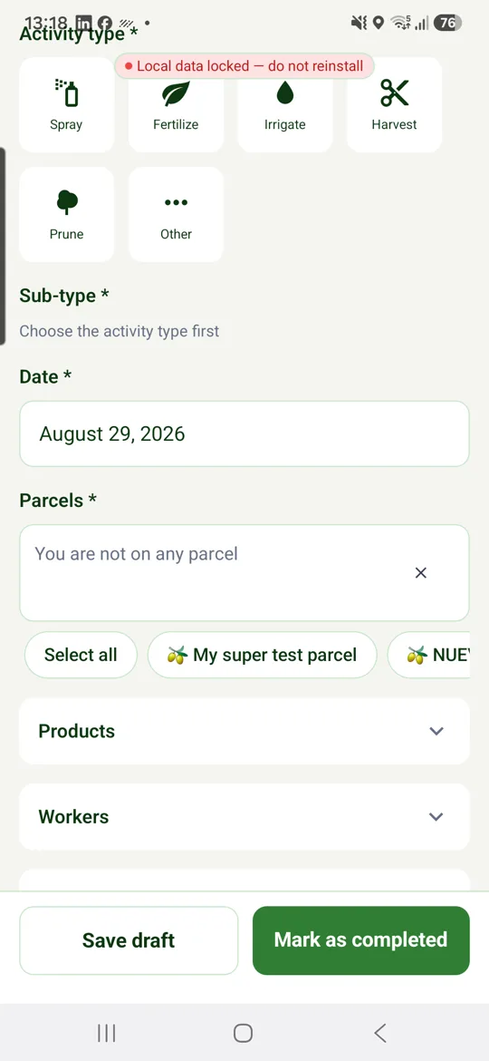 Logging an activity on the phone