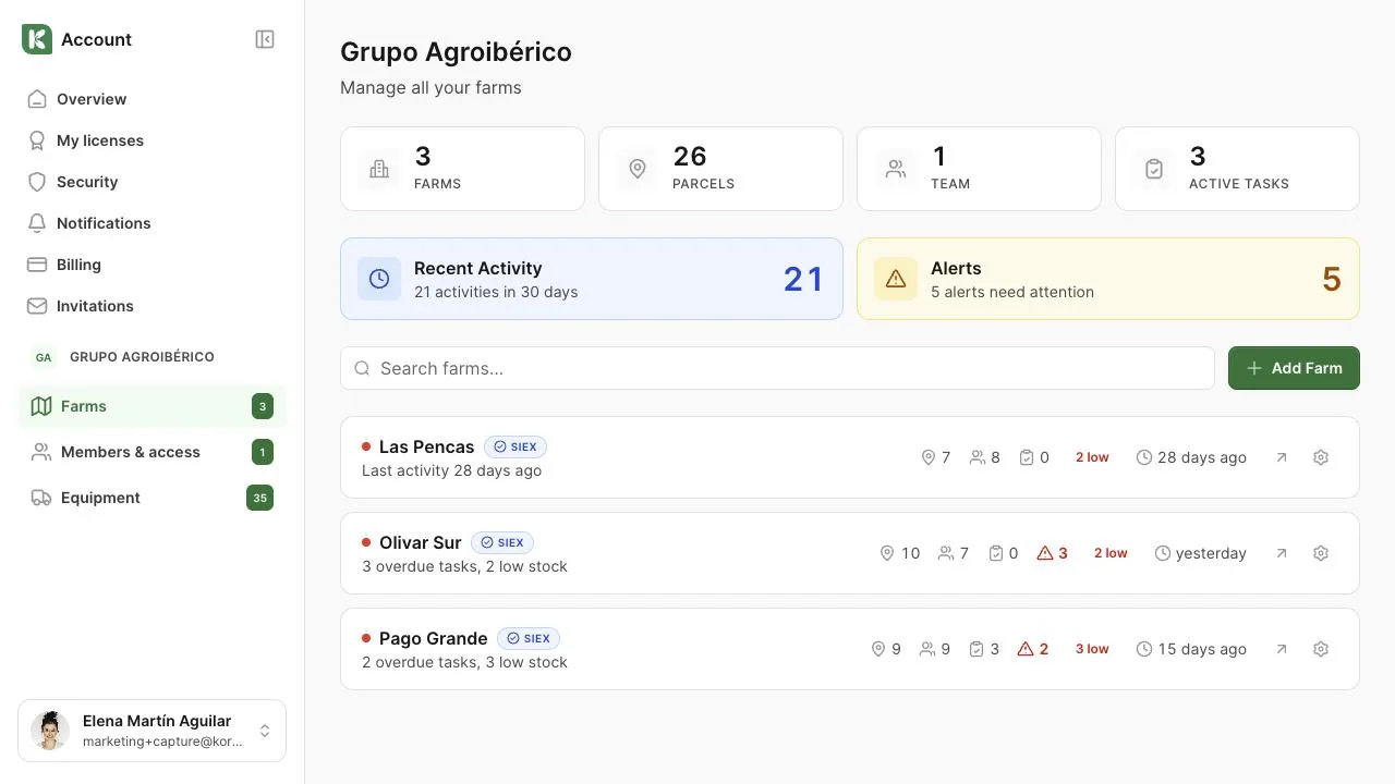 Three farms under one account