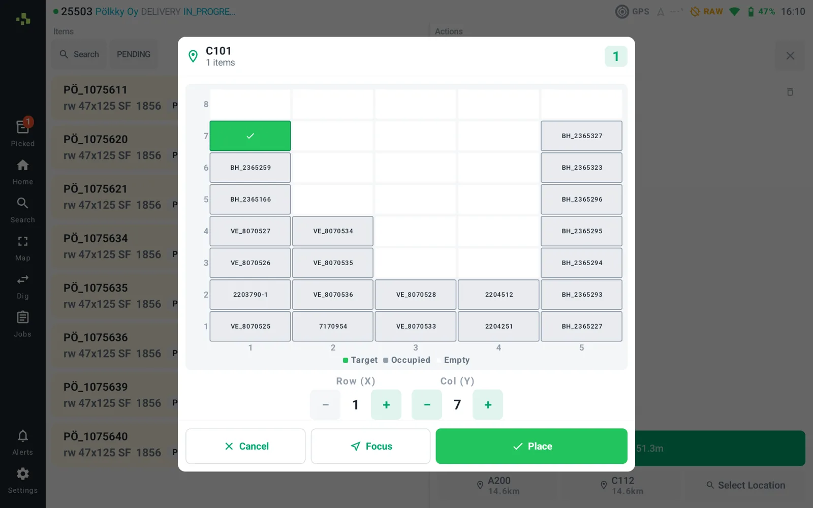 Placing a bundle on the tablet