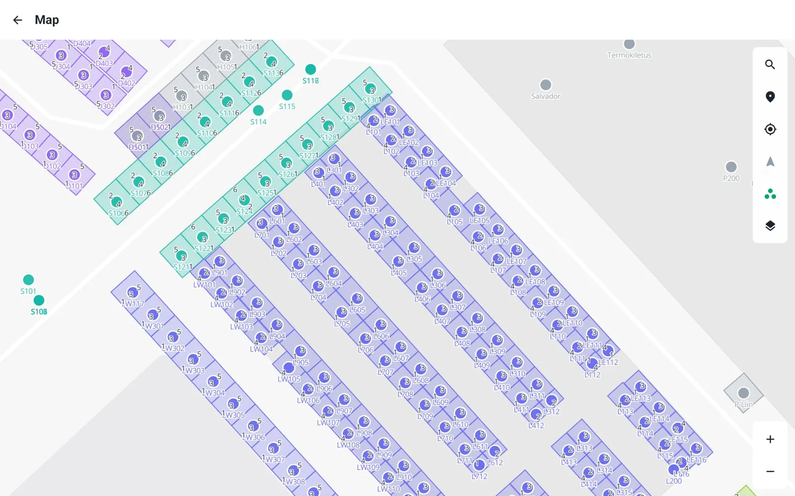 The live yard map in the forklift cab